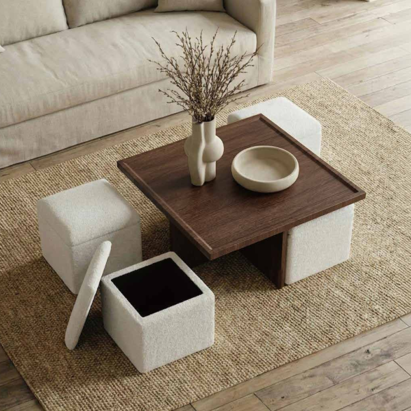 31.5" Square Coffee Table With Storage Ottoman