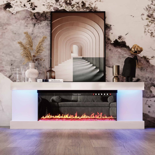 66.5" Modern LED Minimalist TV Stand With Electric Fireplace