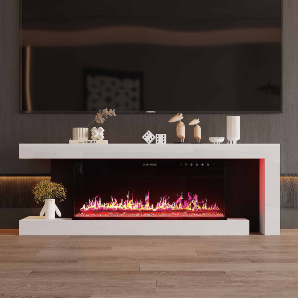 66.9" White Modern Electronic Fireplace with TV Stand