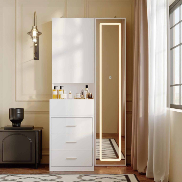 31.5" Modern Armoire Wardrobe LED Mirror and 3 Drawers