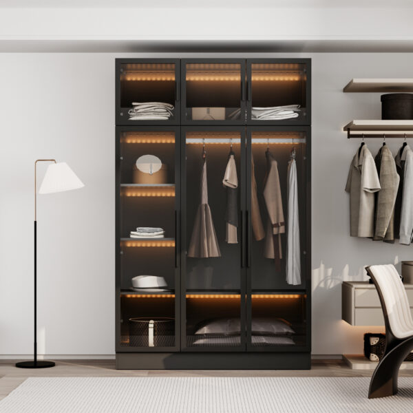 47.2" White/Black Modern Large Wardrobe Armoire Clothes Organizer Cabinet