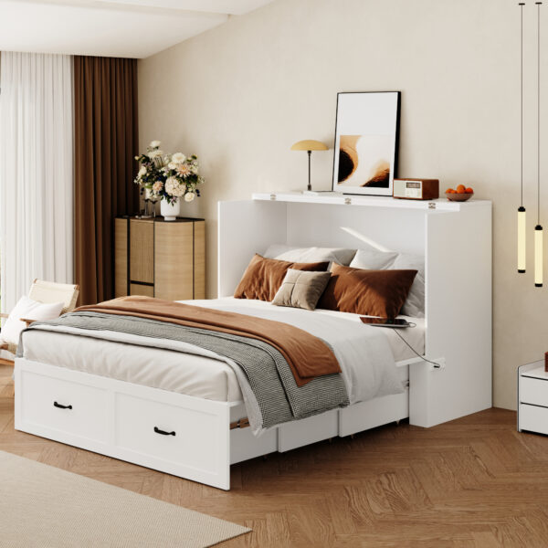 Modern Minimalist White Fold Out Bed Full & Queen