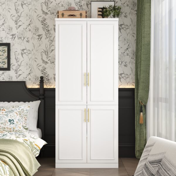 31.7" White Modern 4-Door Armoire
