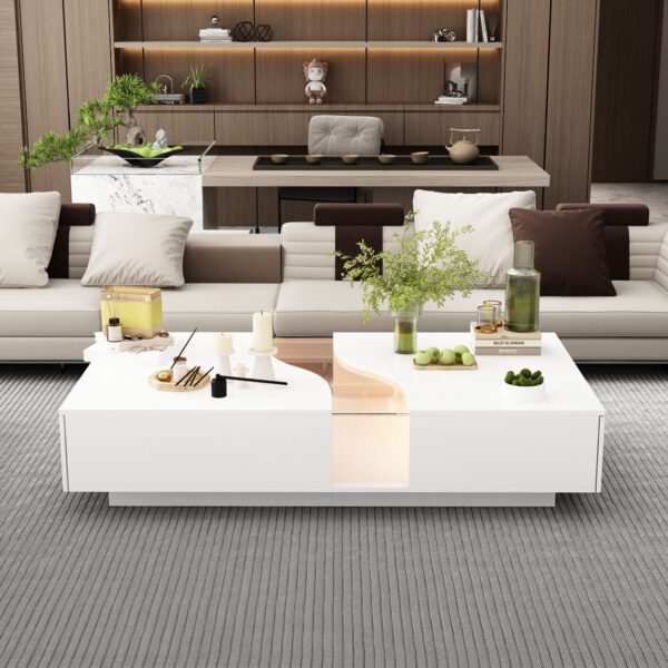 55.1" Modern Minimalist White Coffee Table With Light