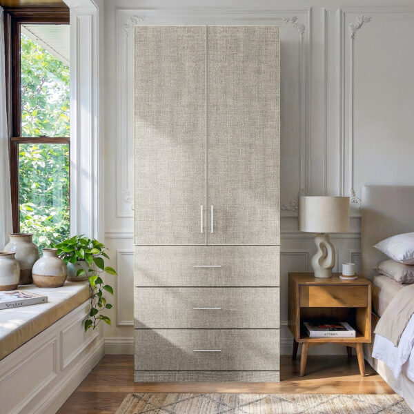 31.5 Cabinet Fabric 2-Door 3-Drawer Wardrobe
