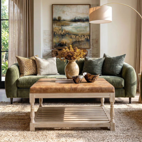 31.5" PU Leather Ottoman Coffee Table