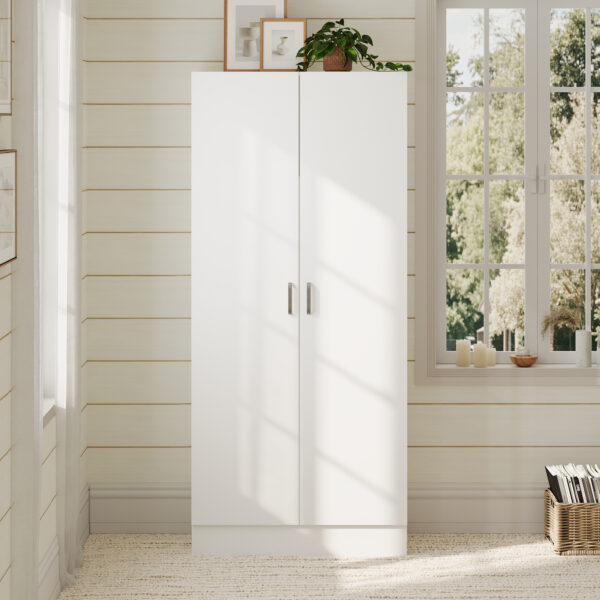 31.5" White Modern 5-Tier Armoires Wardrobe Cabinet With 2 Doors