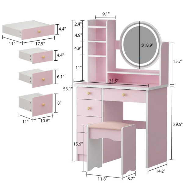 31.5 inches Modern White/Black Makeup Vanity Set
