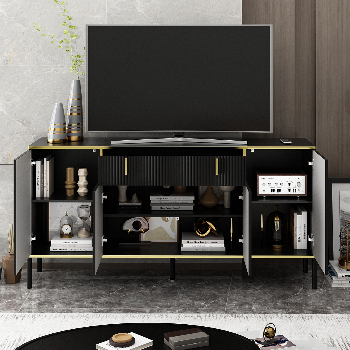 63" Modern Sideboard Buffet Cabinet - Image 6