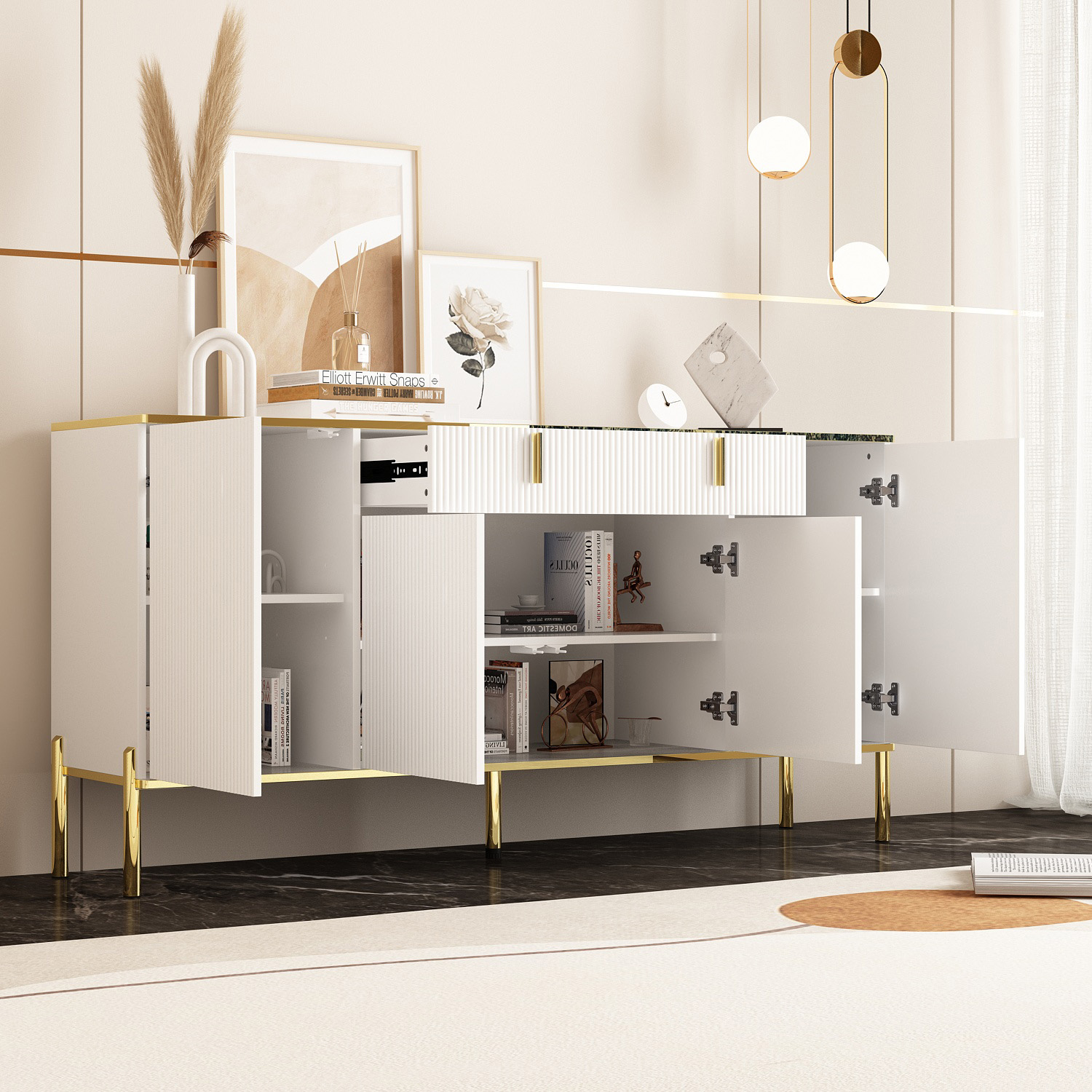 63" Modern Sideboard Buffet Cabinet - Image 2