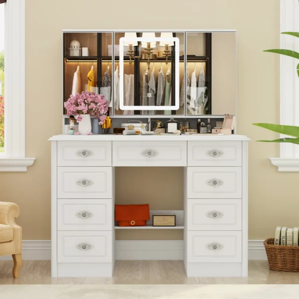 43.3" Modern Minimalist White Makeup Dressing Table
