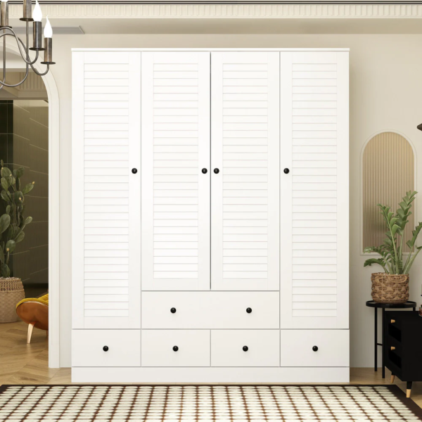 59.1" Modern Large Wardrobe Closet Armoire with 4 Doors and 5 Drawers