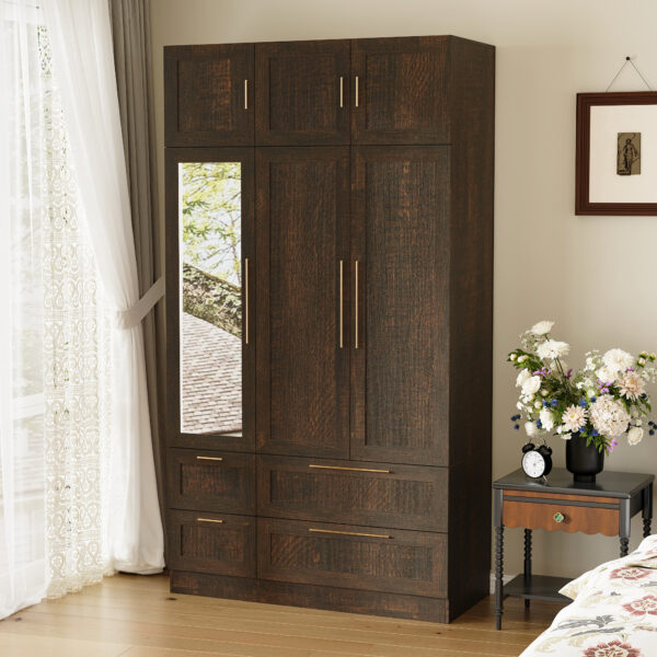 47" Elegant Wardrobe with Top Cabinet & Mirror