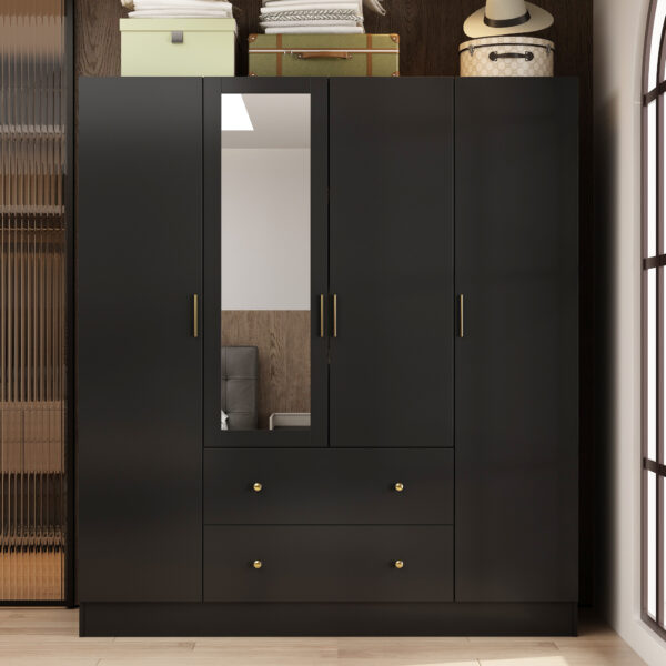 63" Modern Minimalist Multifunctional Large Storage Armoire with Mirror