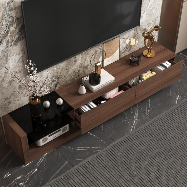 89.4" Wood TV Stand with LED Light Strip