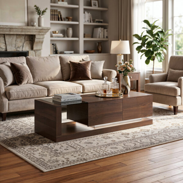 59.1" Glass Coffee Table with LED