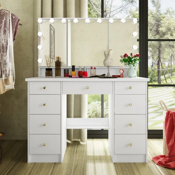 43.3″ Modern Minimalist Makeup Dressing Table with Light Bulbs