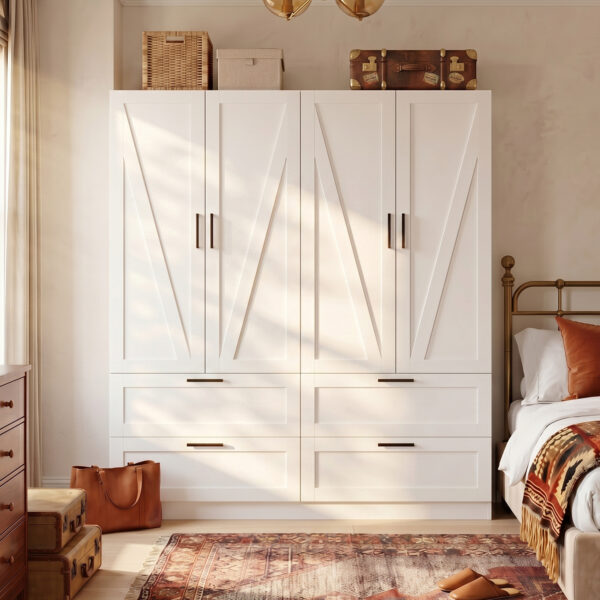 59.8" White 4-Drawer 4-Door Wardrobe