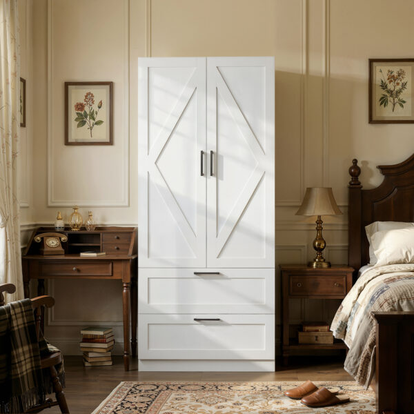 31.5" White 2-Drawer 2-Door Wardrobe