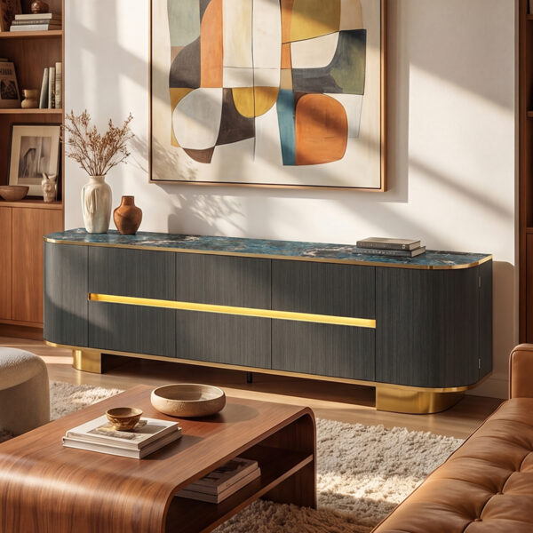 82.7" Marble-patterned LED TV Cabinet