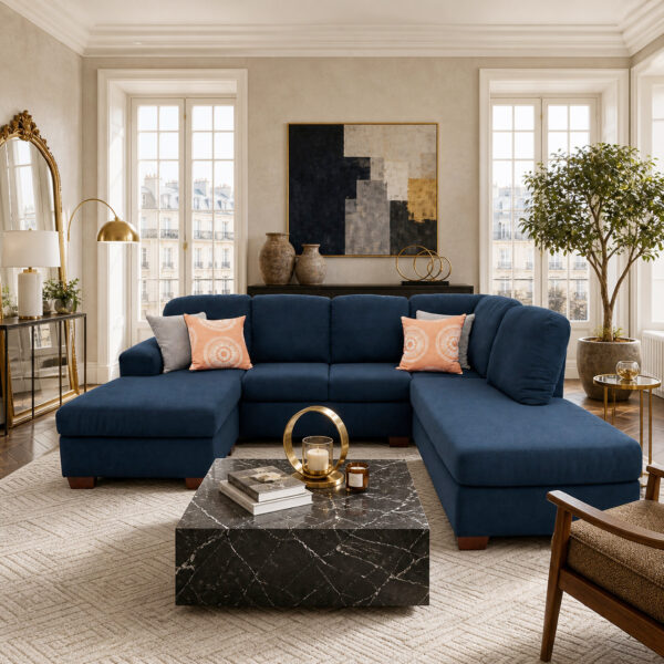 118" Modern Upholstered 2 Chaise Sectional Sofa