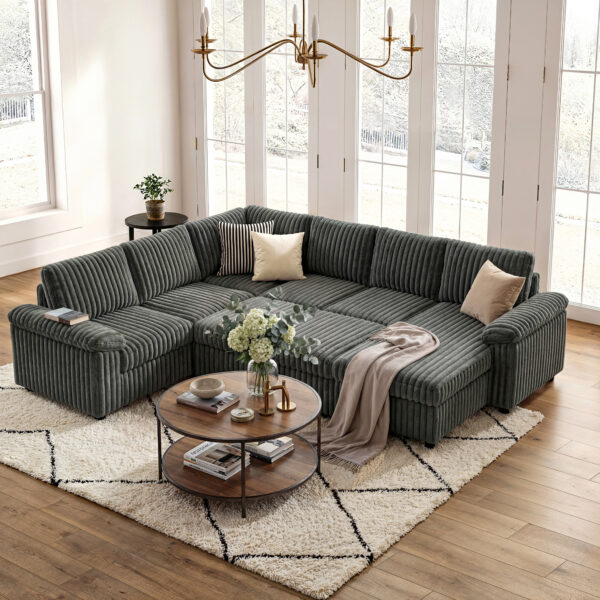 110" Convertible Sofa Bed With Storage Chaise