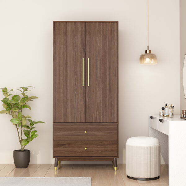 31.5" Brown Modern 2-Door 2-Drawer Armoire Large Storage Closet