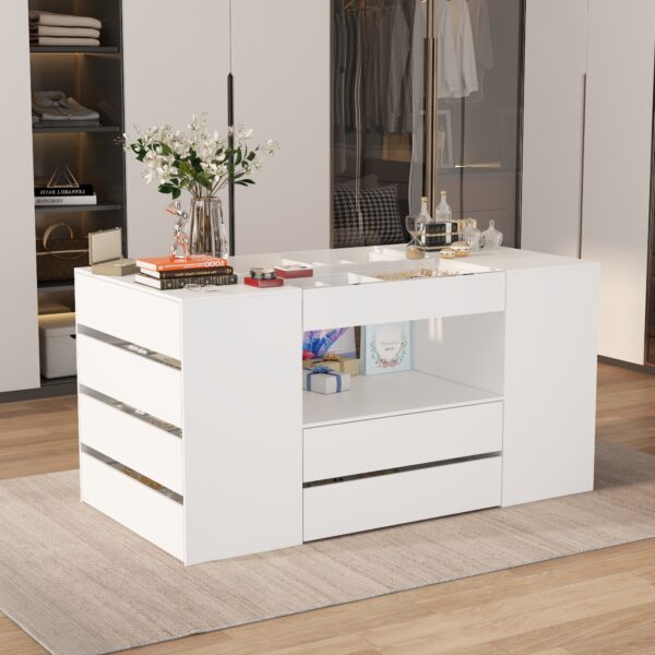 62" Modern White 14-Drawer Chest with Tempered Glass Top