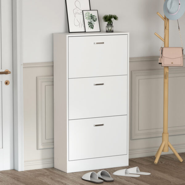 22.4" White/Black Modern 3-Flip Drawer Freestanding Shoe Cabinet