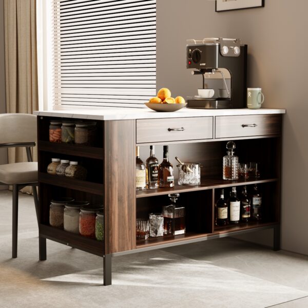 55.1" Modern Kitchen Island with 2 Drawers and Open Storage Shelves