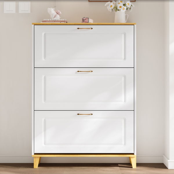 35.4" White Modern 30 Pair Shoe Storage Cabinet