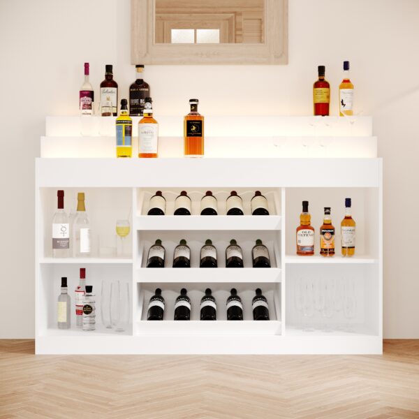 56.3" White Modern Wine Bar Cabinet With Light