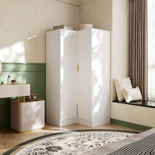 35.4" Modern  Corner Wardrobe with 2 Hanging Rods