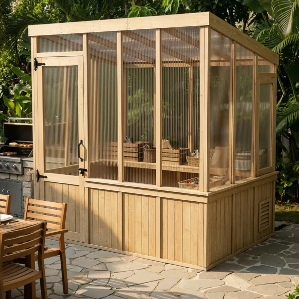 96.1" Natural Solid Cedar Wood Walk-In Greenhouse