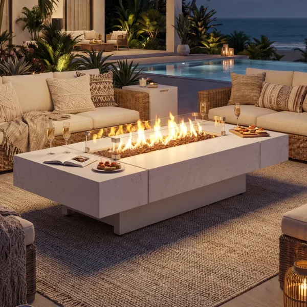 71.7" Modern Stone Texture Weather-Resistant Patio Propane Gas Fire Table