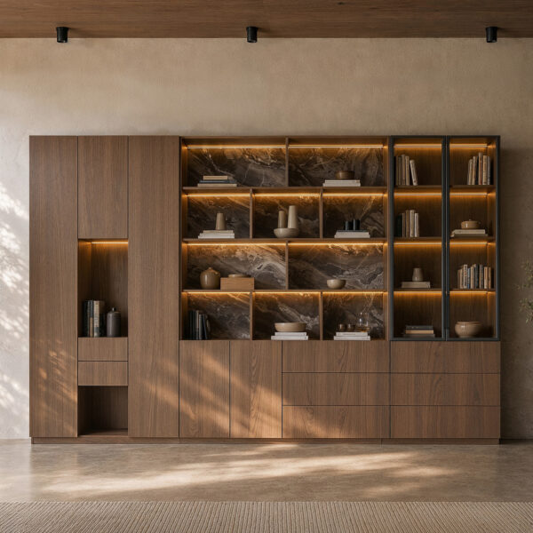 141.7" Three-Piece Bookcase With Led Lighting