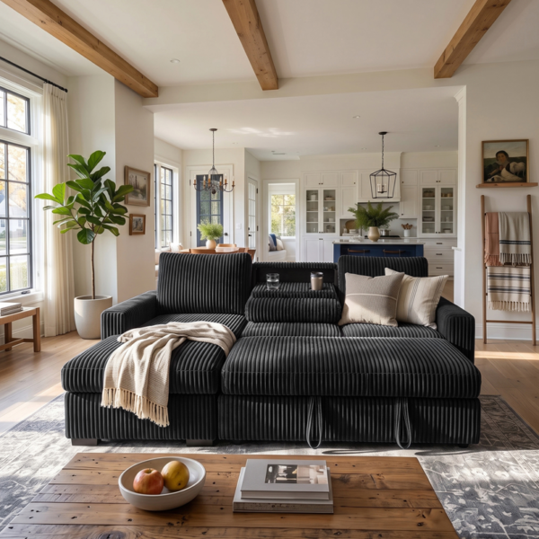 95" 2PC Sectional With Pop-Up Sleeper