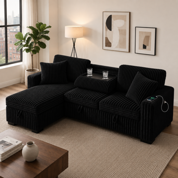 98" 2PC Sectional With Pop-Up Sleeper