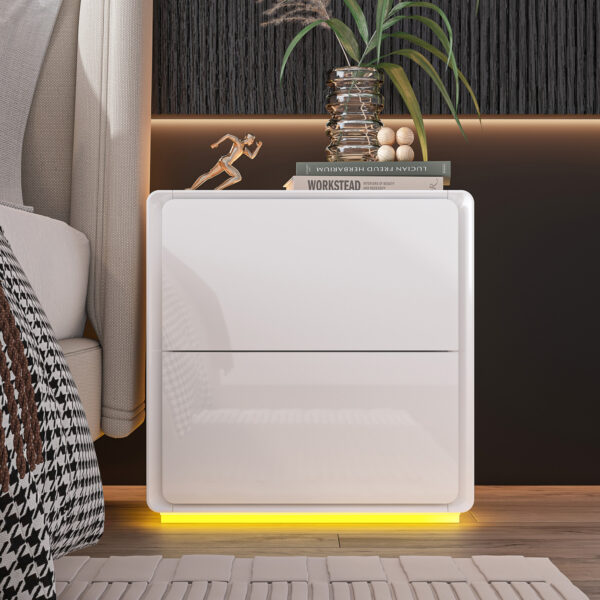 19.6" Minimalist 2-Drawer Nightstand with LED Light