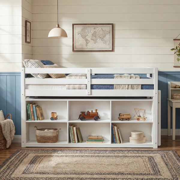 79.8" Modern White Loft Bed with Ladder
