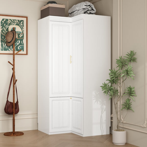 35.4" White Modern L-Shaped Corner Wardrobe