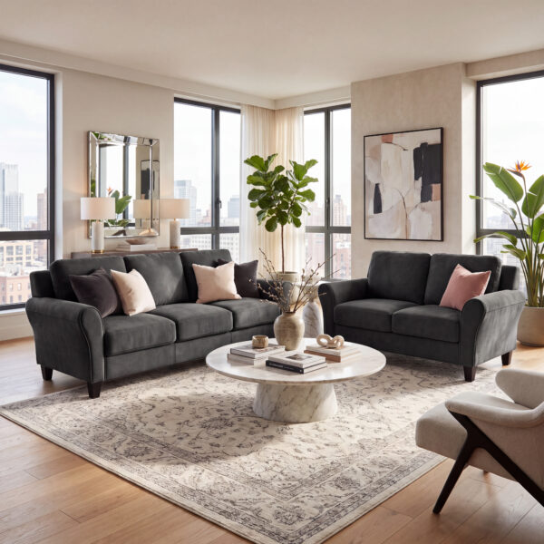 80.7″ & 58.3″ Classic Sofa & Loveseat Set