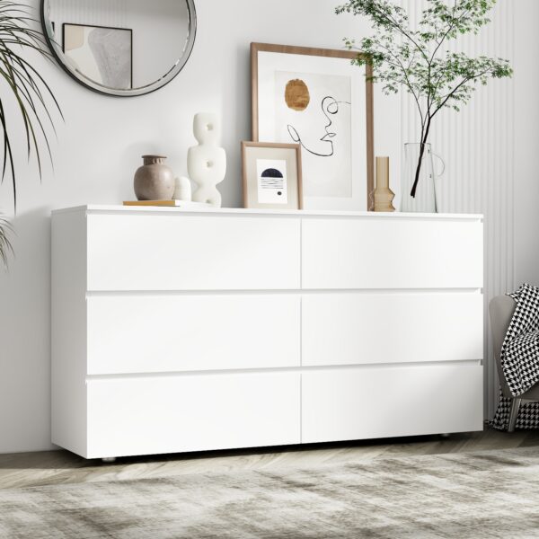 59" Modern Minimalist Distressed 6-Drawer Sideboard with Grain Texture