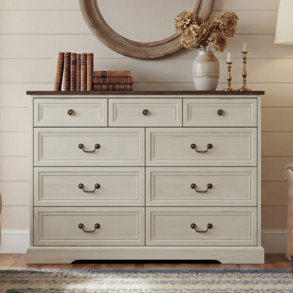 55.1" Elegant White 9-Drawer Dresser